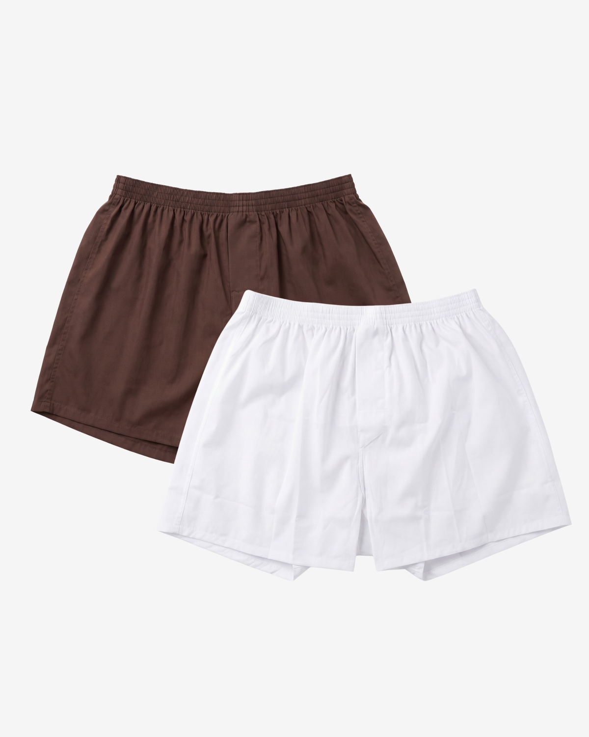 Son of John 2-pack Warm Neutrals: Espresso Brown and Alpine White boxer shorts, flat lay