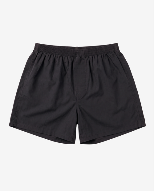 Son of John Jet Black boxer shorts in plain black cotton, flat lay