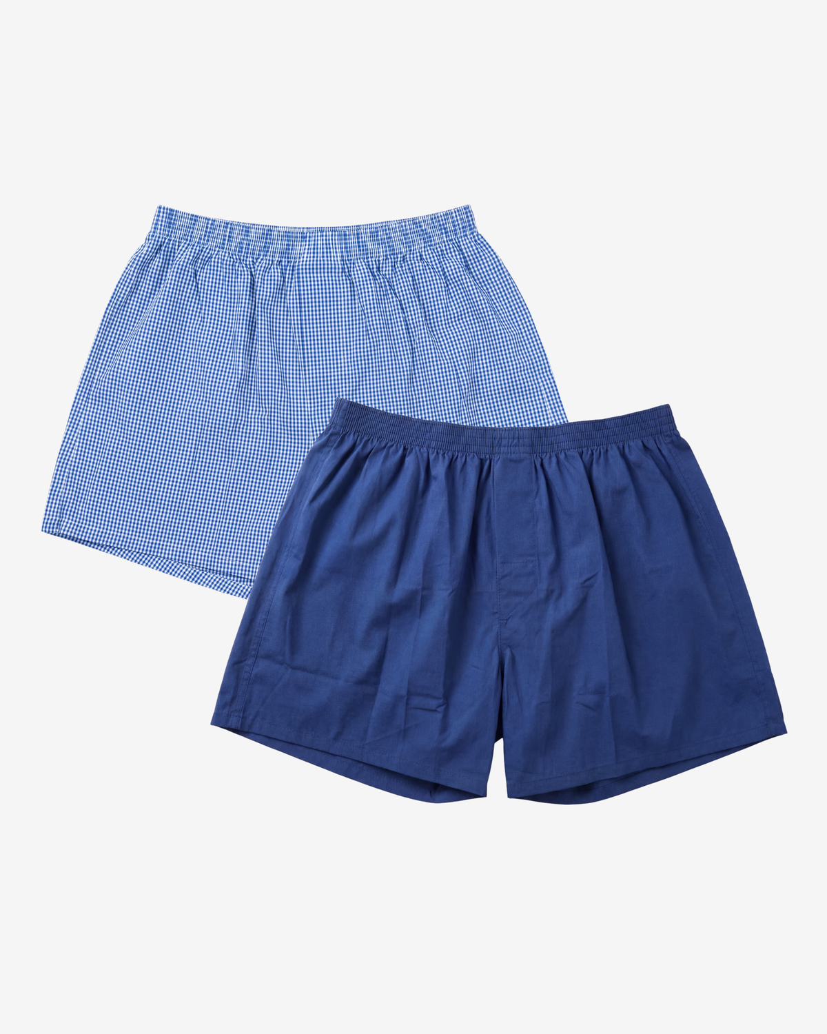 Son of John 2-pack Harbour Duo: Marine Gingham and Midnight Navy boxer shorts, flat lay